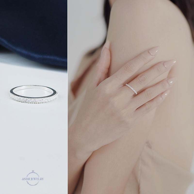 Nhẫn nữ bạc ta đính 1 hàng đá dày đặn Asimi, nhẫn bạc nữ đính đá Cz cao cấp sang trọng Line Gem NA07
