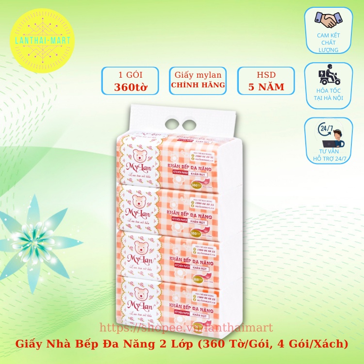 [HÀNG CÔNG TY - CHÍNH HÃNG] Giấy Nhà Bếp Đa Năng 2 Lớp (360 Tờ/Gói, 4 Gói/Xách)
