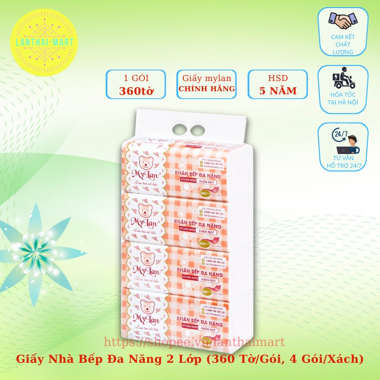 [HÀNG CÔNG TY - CHÍNH HÃNG] Giấy Nhà Bếp Đa Năng 2 Lớp (360 Tờ/Gói, 4 Gói/Xách)