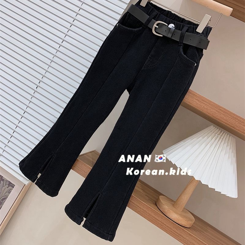 MNGRL Quần Jean Ống Loe Xẻ Gấu Thon Gọn Cạp Cao Thời Trang Hàn Quốc Cho Bé Gái