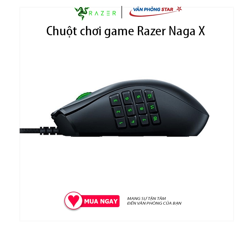 Chuột chơi game Razer Naga X (USB/RGB) Độ phân giải 18000 DPI. Tuổi thọ switch 70 triệu lần nhấp chính hãng Vanphongstar