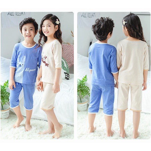 Bộ Đồ Ngủ Pijama 3/4 Tay Bằng Cotton Cho Bé 90-160cm