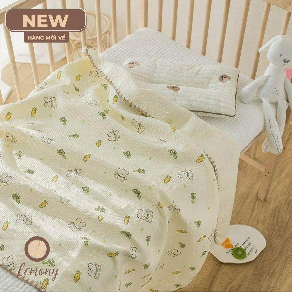 Chăn/ Mền Sợi Tre 4 lớp Siêu Mềm, Viền nhiều màu Cho Bé Sơ Sinh - Lemony