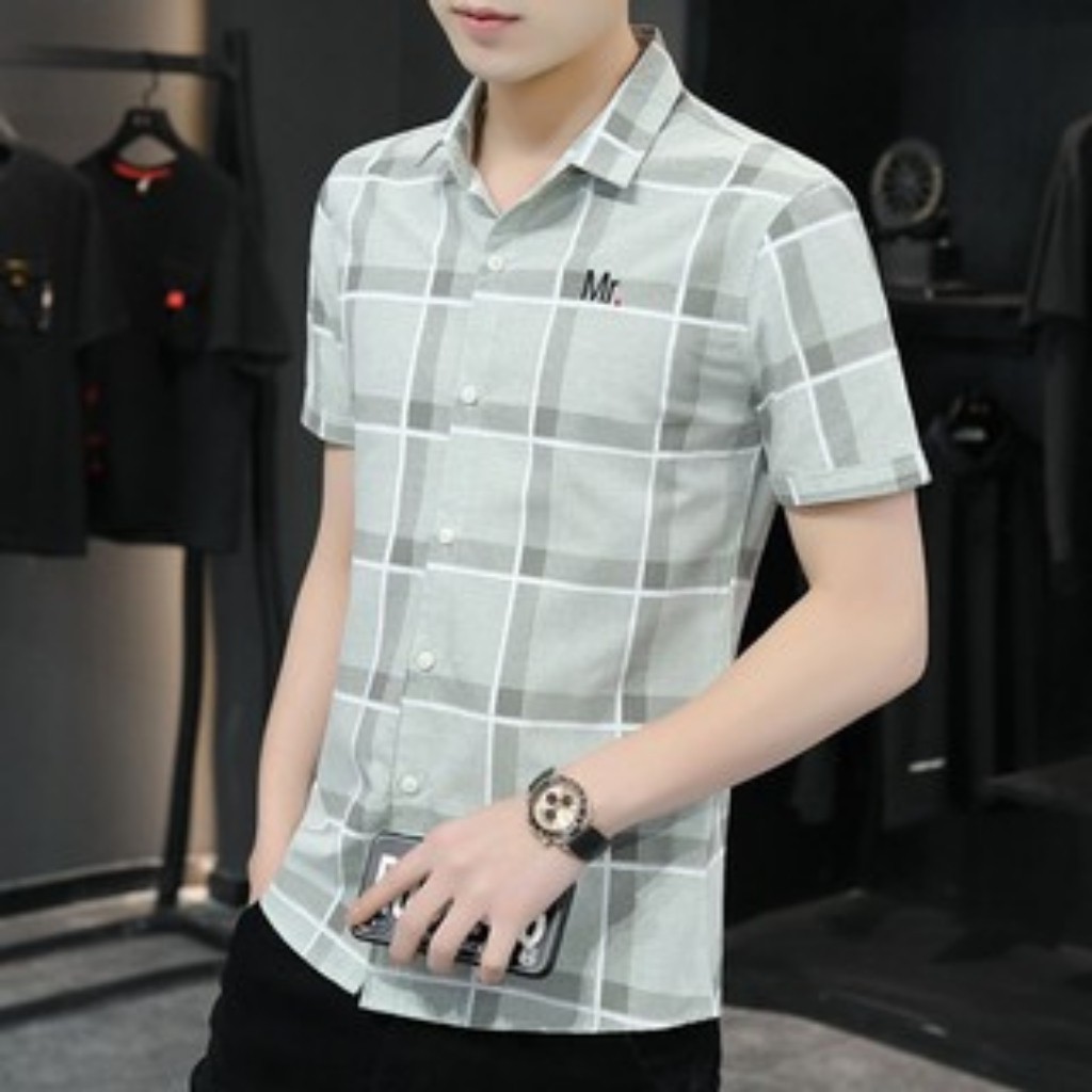 Áo Sơ Mi Nam Ngắn Tay H&H-SM11 Phối Ô Kẽ Thời Trang Chất Vải Kate Không Nhăn Không Xù Mát Mẻ - 2 Màu