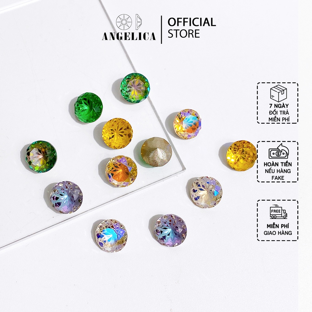 Đá Khối Nail Tròn Vân Hoa, Chân Vàng Trang Trí Móng ANGELICA X.TH