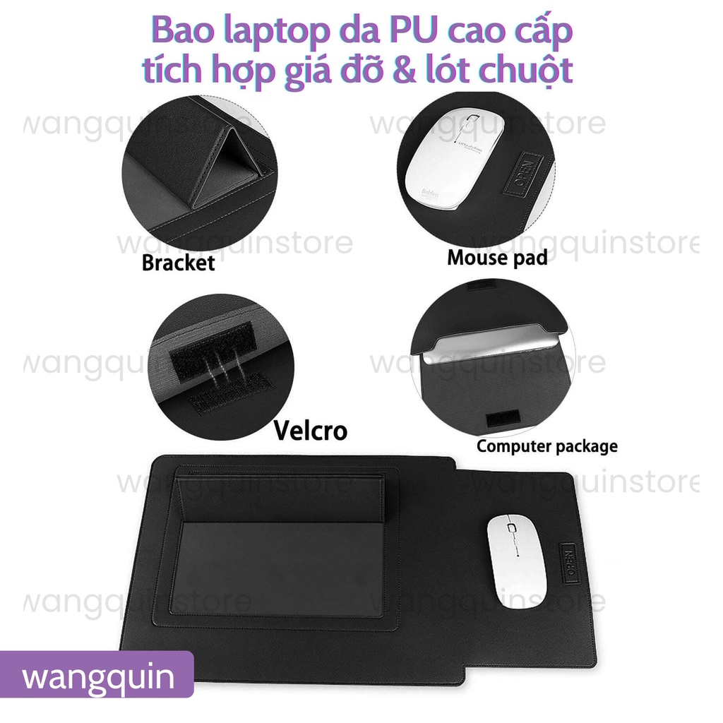 Sẵn VN Bao Da Bao Laptop 13 13.3 14 15 15.6 inch Sang Trọng Cao Cấp Nhiều Tính Năng Tích Hợp Giá Đỡ và Lót Chuột