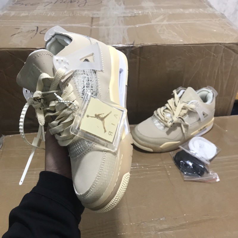 (FULL PHỤ KIỆN 1.1) Giày sneaker Jordan 4 air Off white màu be da lộn > ` < *
