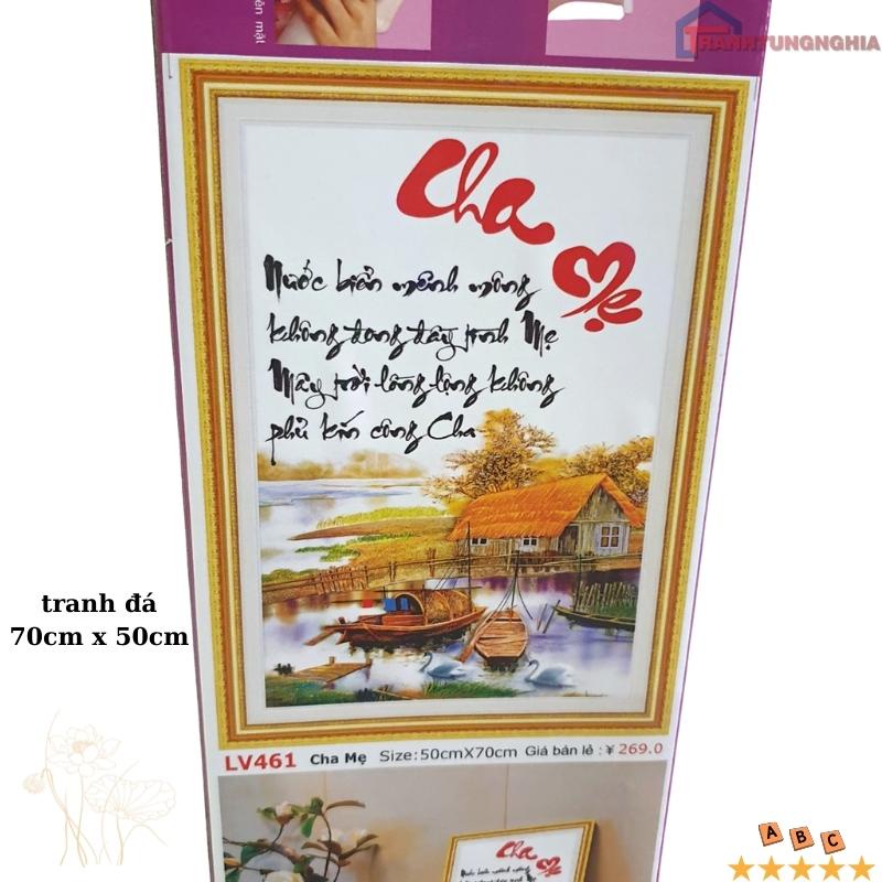 Tranh đính đá, tranh thêu chữ thập cha mẹ 70cm x 50cm