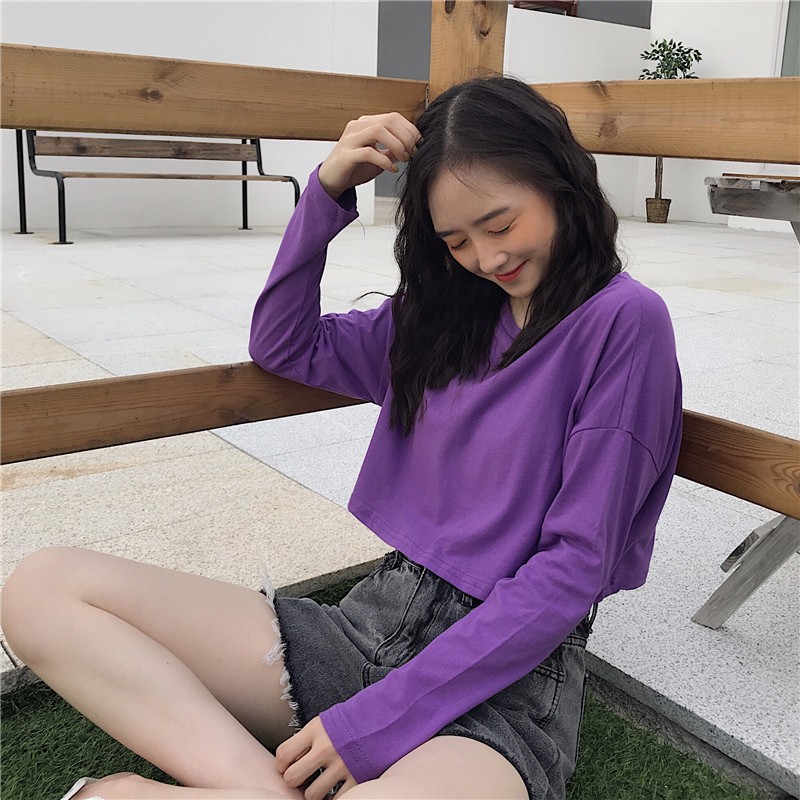 [SẴN] Áo croptop thun nữ tay dài Ulzzang Quảng Châu ATC98