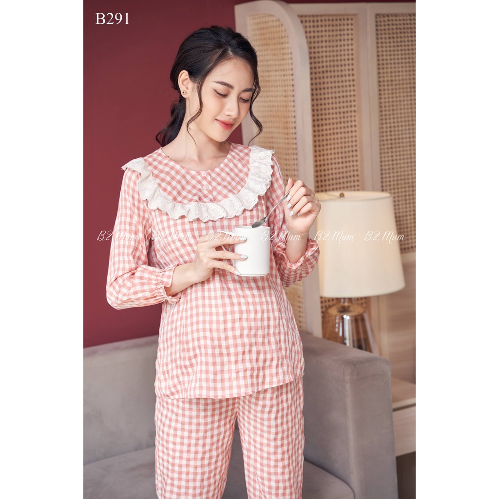 Bộ bầu và sau sinh chất  Đũi Caro mềm mại  B291 B2 MUM