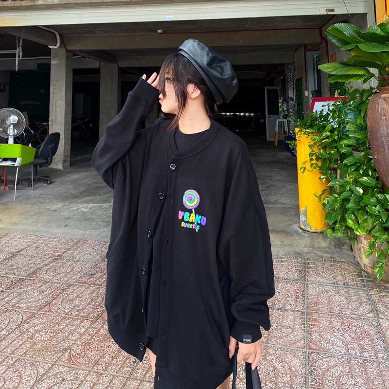 Áo Cardigan nỉ tay dài, gút gài D'BAKU SWEETIE (Tặng kèm túi Tote)