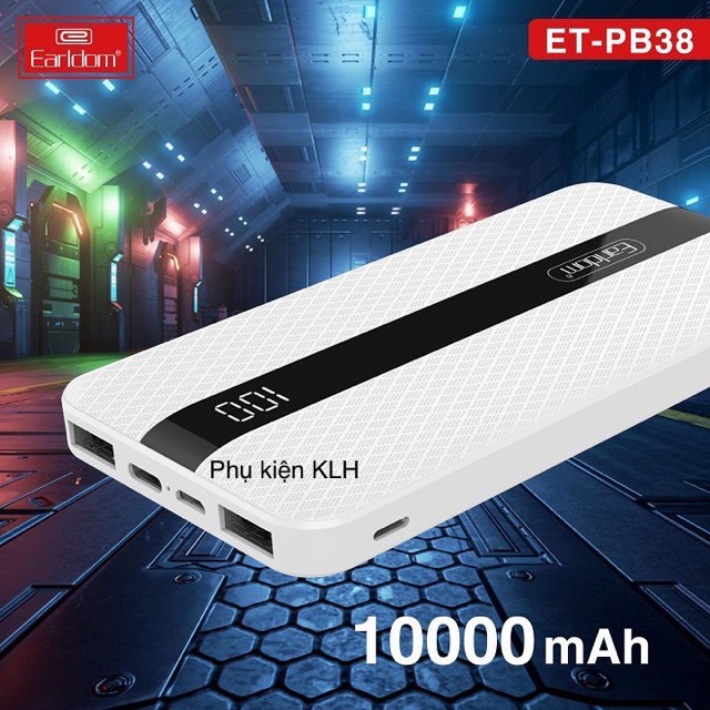 Sạc dự phòng EARLDOM  PB38, Pin tích điện dung lượng 10000 mAh, sạc đa năng di động KLH shop