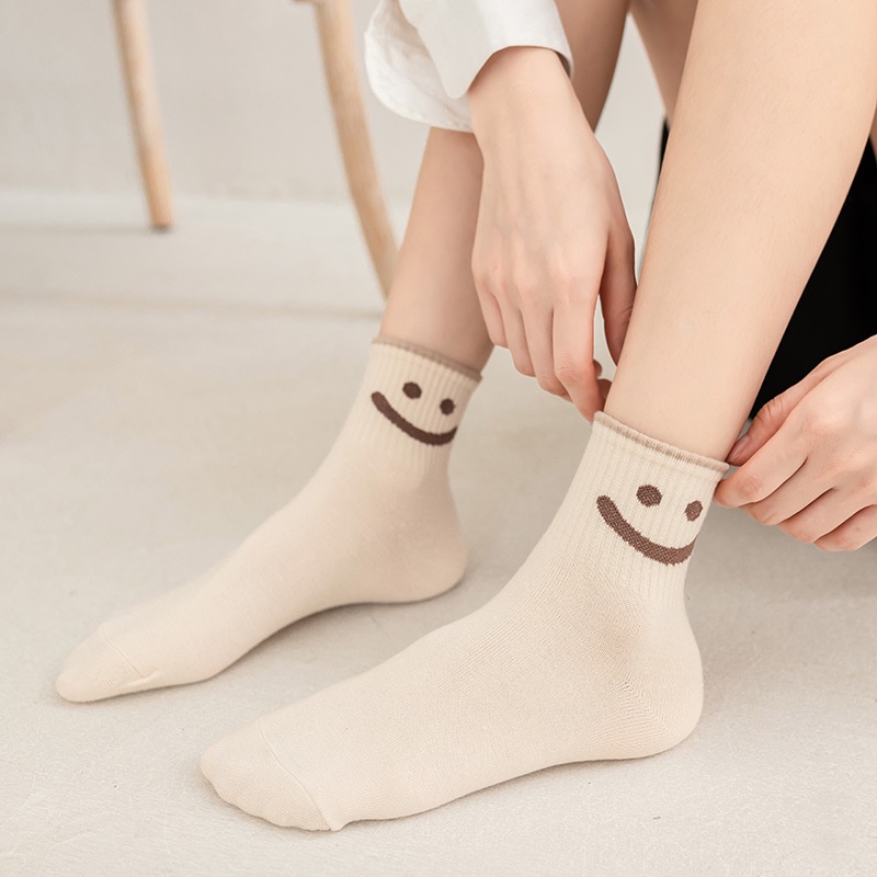 Tất cổ vừa thoáng khí in hình mặt cười xinh xắn thiết kế đơn giản cho bé gái