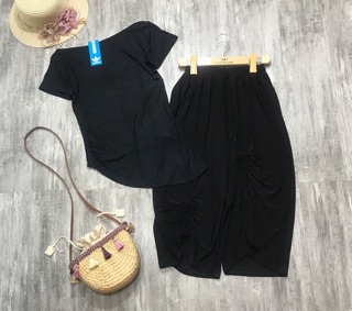 Sét áo lệch vạt mix quần bom
