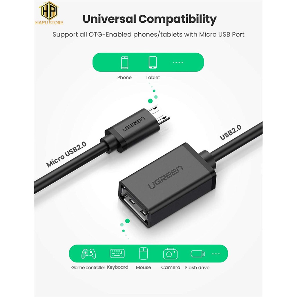 Cáp Micro USB 2.0 OTG Ugreen 10396 đen chính hãng - Hapustore