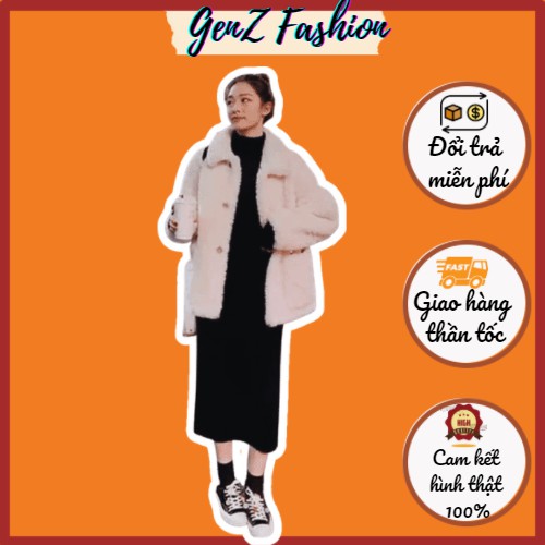 Set Váy Suông Xẻ Tà Sau Kèm Áo Khoác Lông Siêu Ấm_Mã CD021_GenZ Fashion