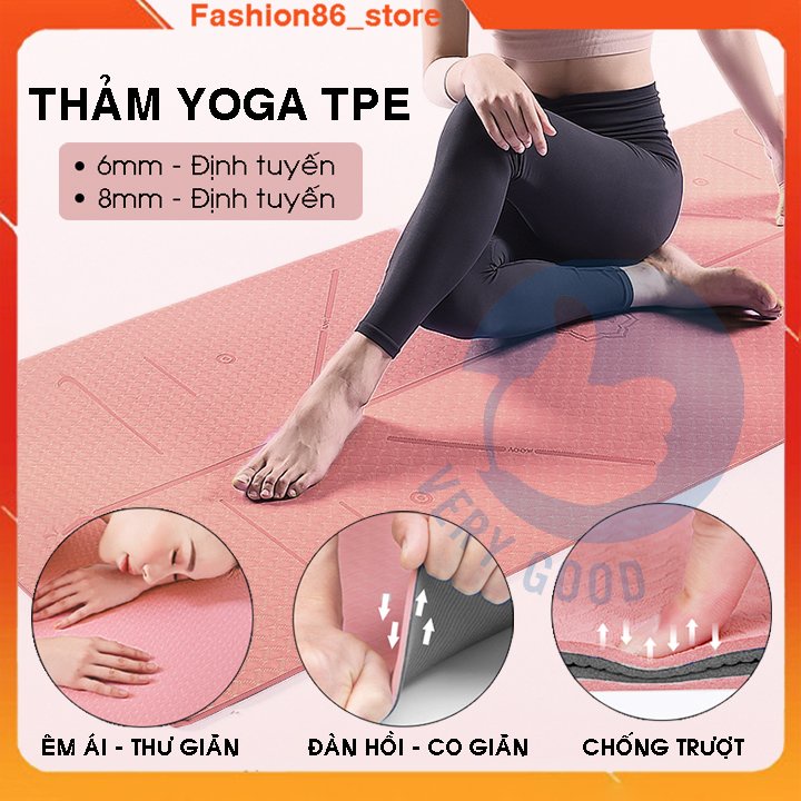 Thảm tập yoga 2 lớp TPE 6mm, 8mm có định tuyến tập gym thiền pilates fashion86 chống trượt cao su cao cấp tại nhà