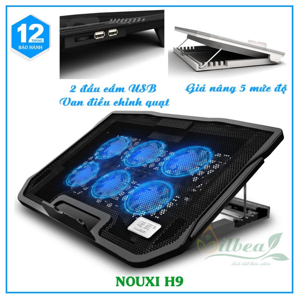 Quạt tản nhiệt, Đế Tản Nhiệt Laptop Cao Cấp Nuoxi Quạt Mạnh Chạy Êm Tích Hợp Thêm Cổng USB
