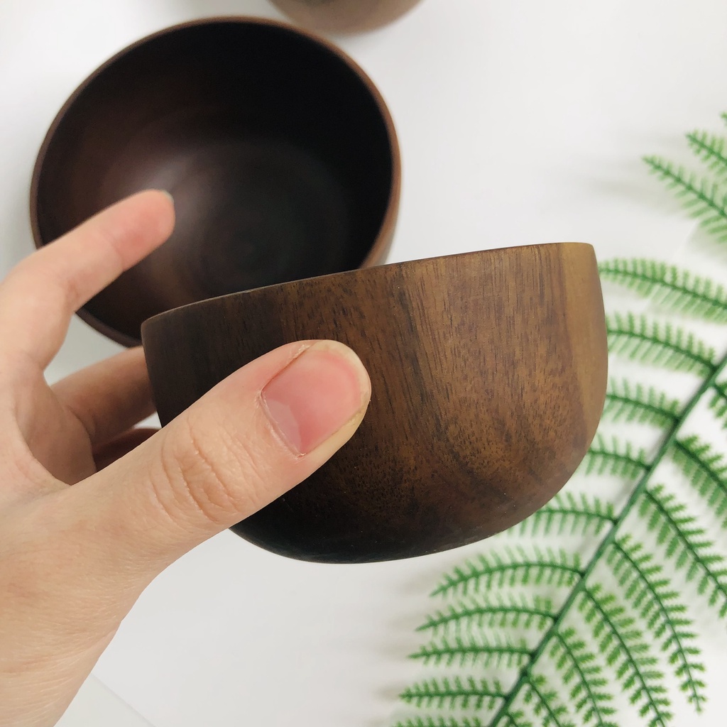 Bát Ăn Cơm Gỗ Xoan, Bát Gỗ Decor Trang Trí Chụp Ảnh Phong Cách Nhật Bản Màu Nâu Đen Của Vitrapro