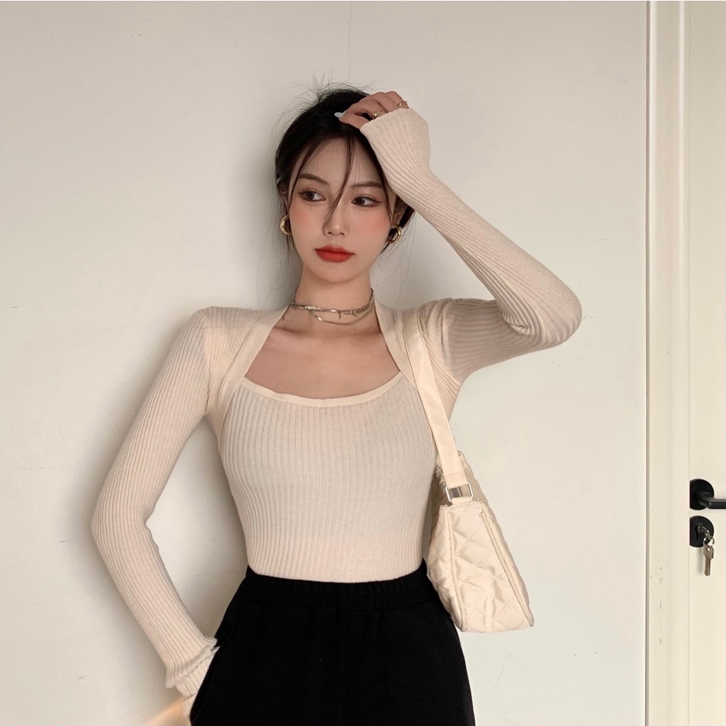 Áo sweater tay dài cổ chữ U màu sắc đơn giản thời trang cho nữ