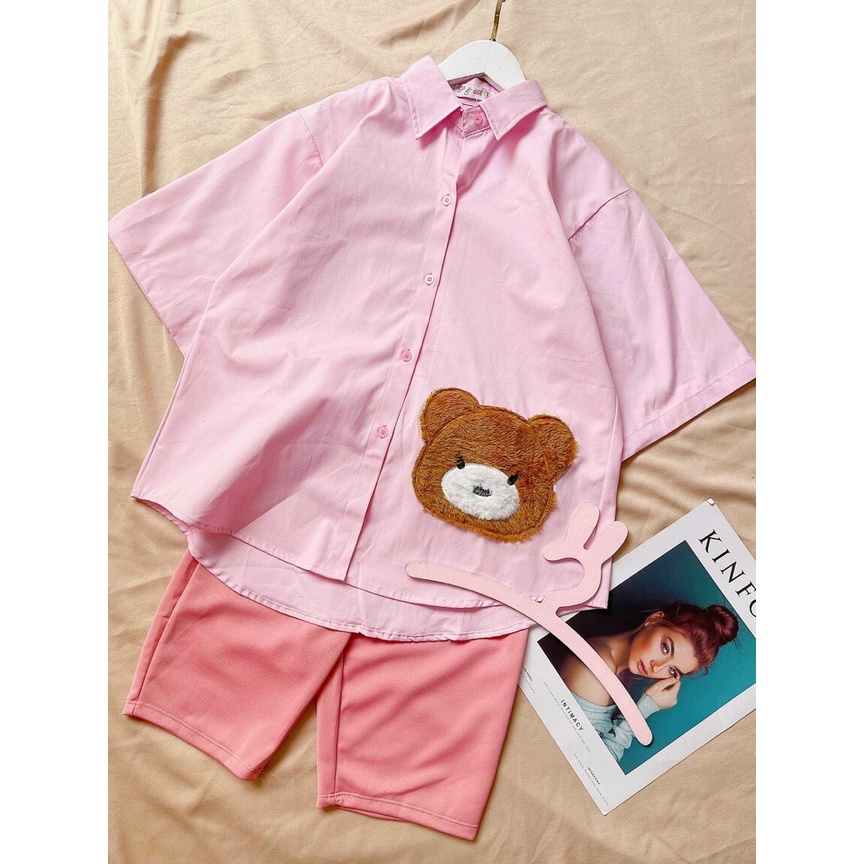 sét bộ đùi áo gấu thêu phối quần thun ôm