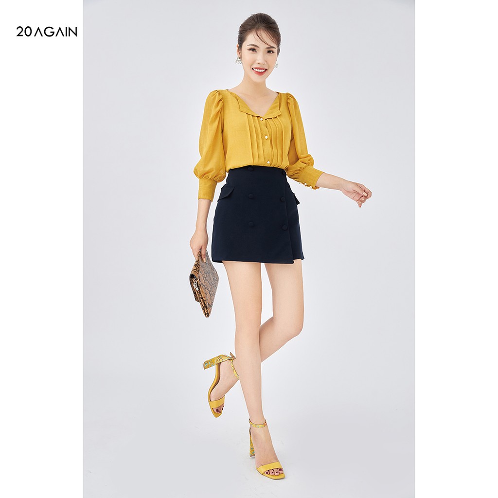 Chân váy chữ A hai hàng khuy 20AGAIN, hàng thiết kế hai tà chồng trẻ trung, đính cúc bọc JAA1605 | BigBuy360 - bigbuy360.vn