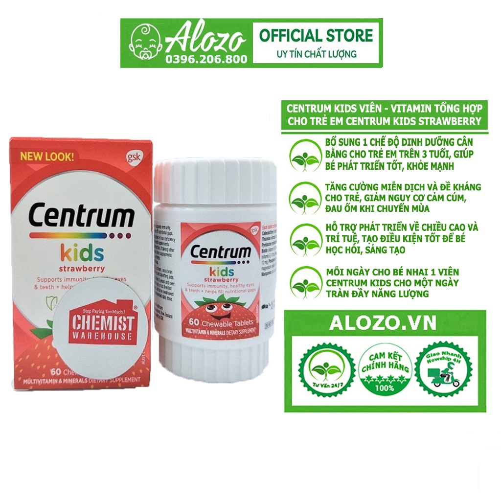Centrum Kids Viên - Vitamin Tổng Hợp Cho Trẻ Em Centrum Kids Strawberry, 50 viên