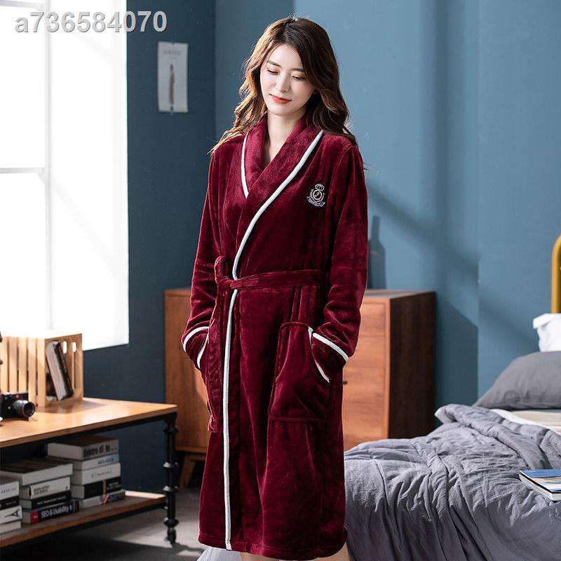 ☊◆Áo choàng ngủ vải nỉ lông cừu san hô thời trang mùa đông cho nữ