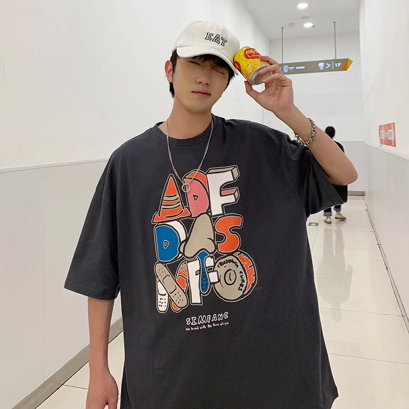 Áo Thun Tay Ngắn Dáng Rộng In Chữ Phong Cách Hip Hop Hàn Quốc Thời Trang Mùa Hè Cho Nam Size M-8XL