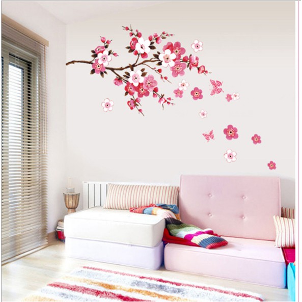 Decal trang trí Hoa lớn tráng hồng đào