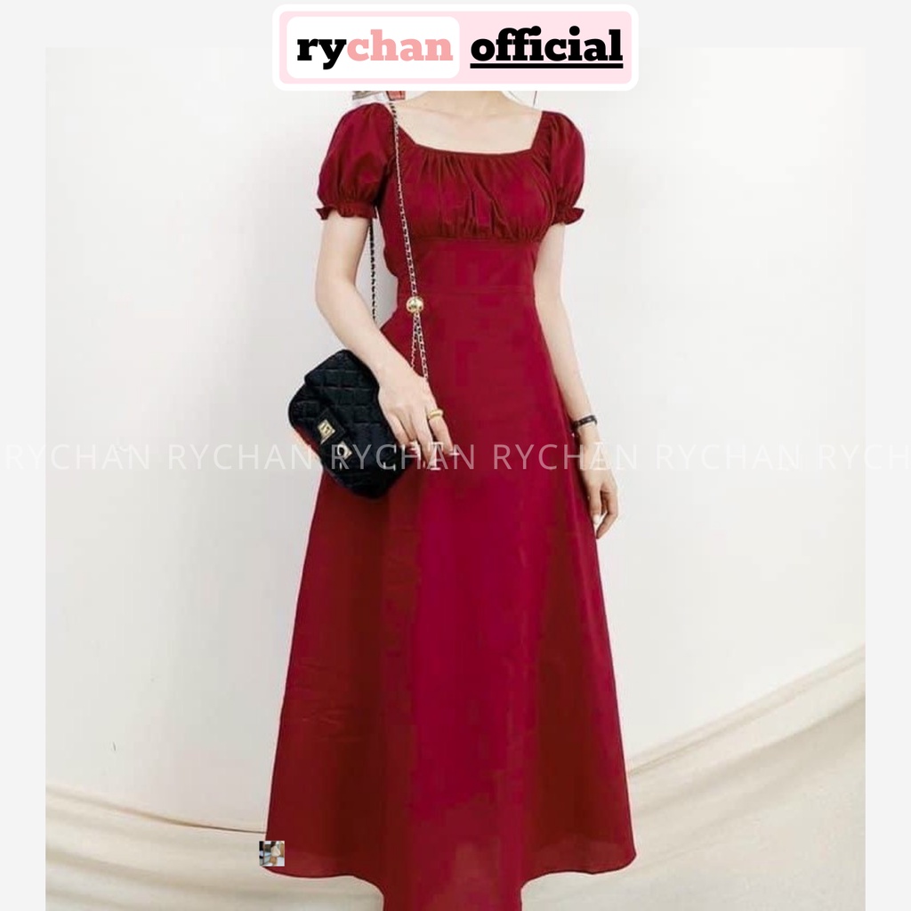 Đầm Xòe Midi Vai Nhún Bẹt Vai Cột Eo 2 Màu [Ảnh Thật Cuối] - DX0045