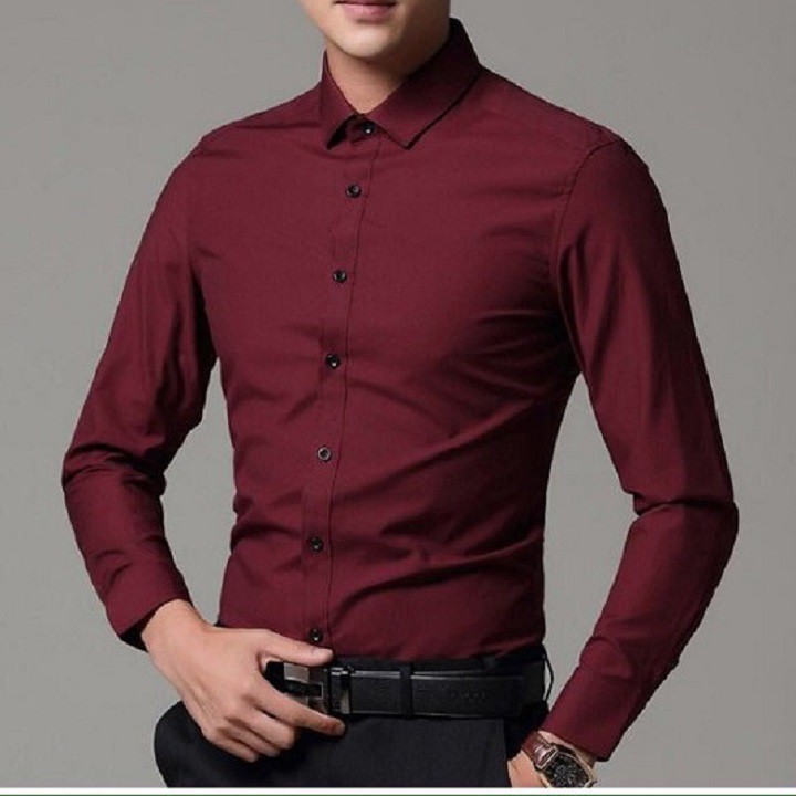 Áo sơ mi nam công sở, somi nam dài tay form ôm,vải mềm min không nhăn (Đỏ đô) | BigBuy360 - bigbuy360.vn