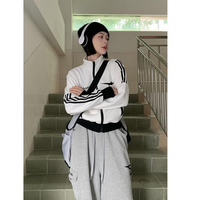 Áo Khoác Thể Thao Cổ Đứng Tay Dài Phong Cách Retro Cho Nữ