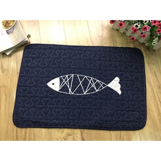 Thảm chùi chân cotton  chống trượt 40x60, Hoa chong chóng vòng tròn- viền nâu