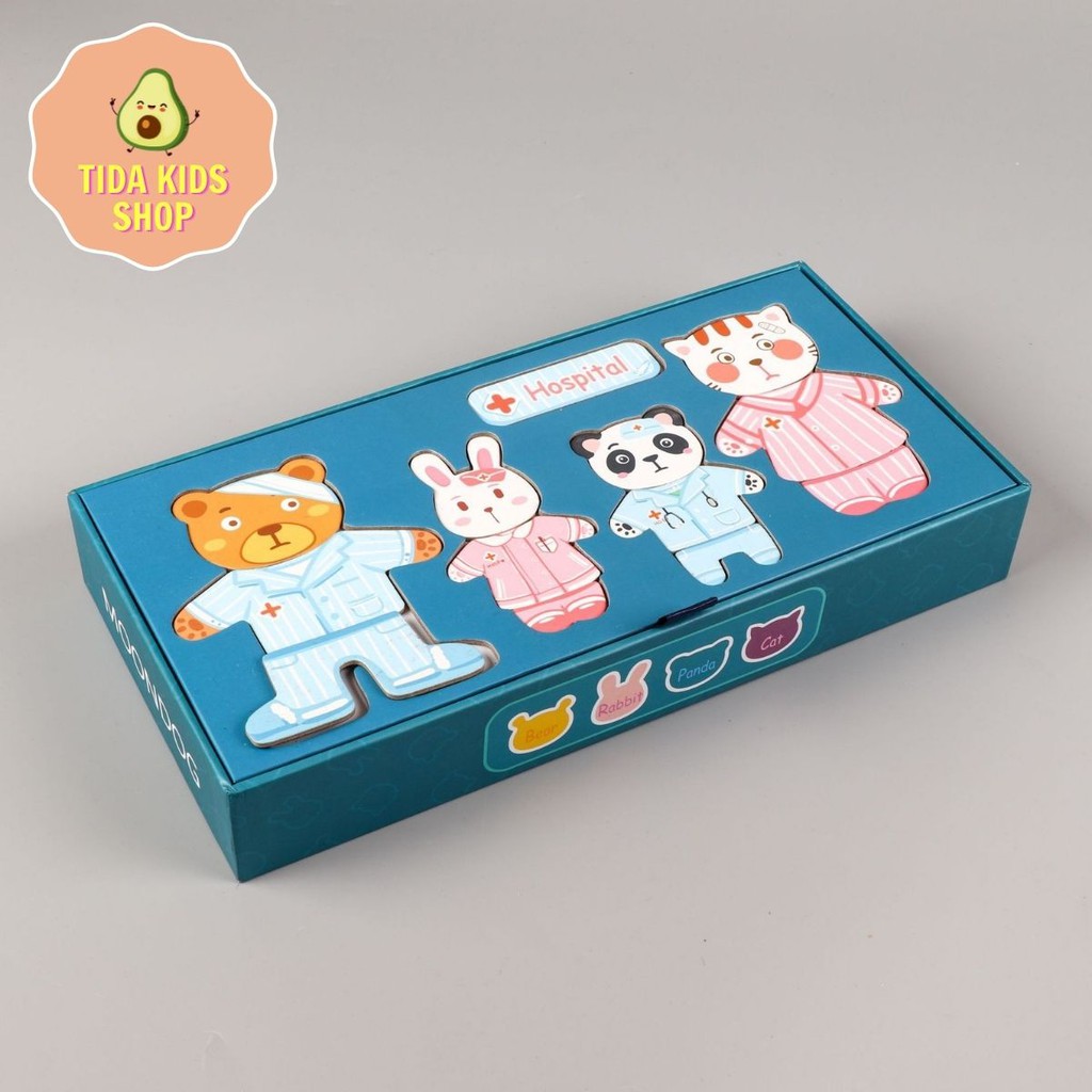 Đồ Chơi Gỗ TIDA KIDS SHOP, Đồ Chơi Thông Minh Thay Áo Cho Gấu, Thỏ, Mèo Cho Bé, Có Nam Châm, Bảng Trắng Giá Tốt