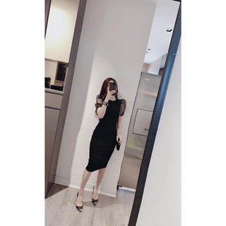Váy body tay phối voan tơ