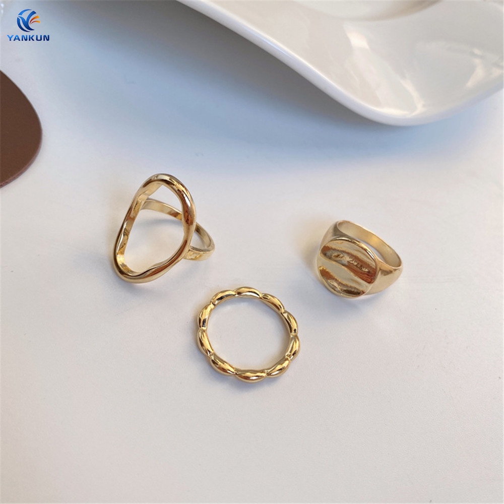 Set 3 Nhẫn Đeo Tay Kim Loại Thiết Kế Thời Trang Cho Nữ