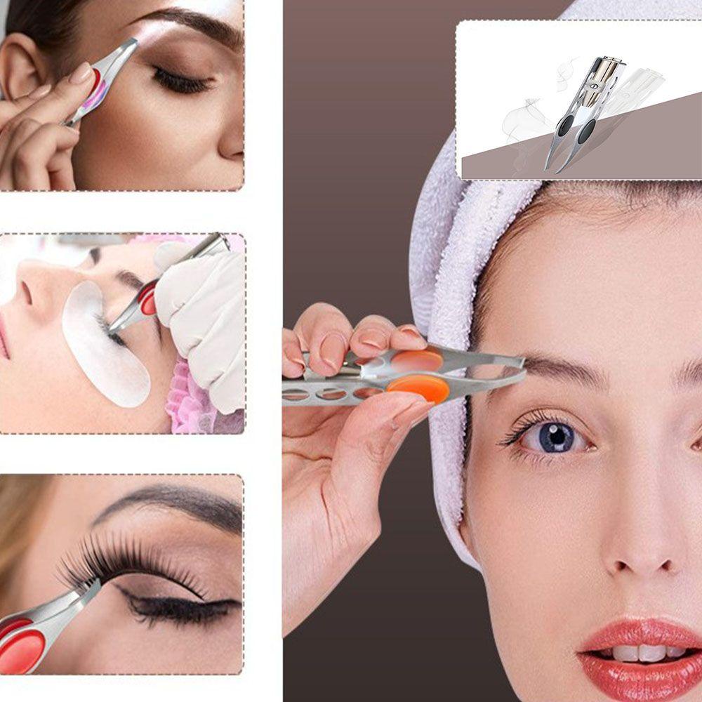 QQMALL 1 Nhíp Nhổ Lông Mày Bằng Thép Không Gỉ Có Đèn LED