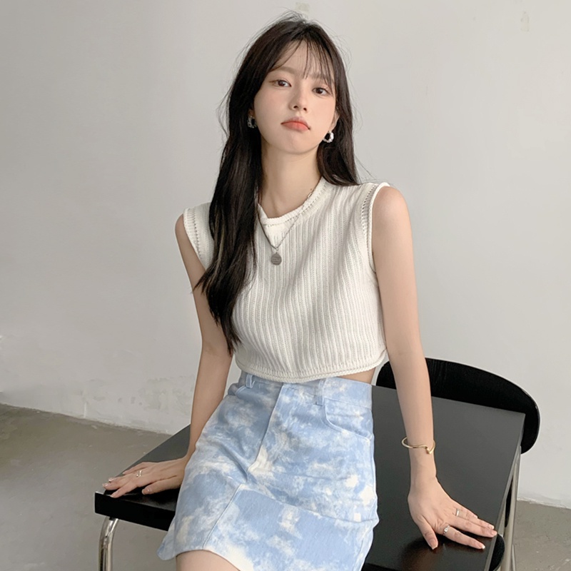 Áo Croptop Dệt Kim Không Tay Cổ Tròn Dáng Rộng Màu Xanh Lá Huỳnh Quang Thời Trang Mùa Hè Dành Cho Bạn Nữ
