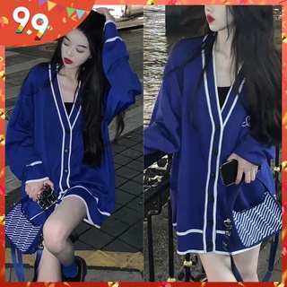 Klein blue sweater jacket women's summer tide brand American lazy breeze loose cardigan soft waxy thin sweater