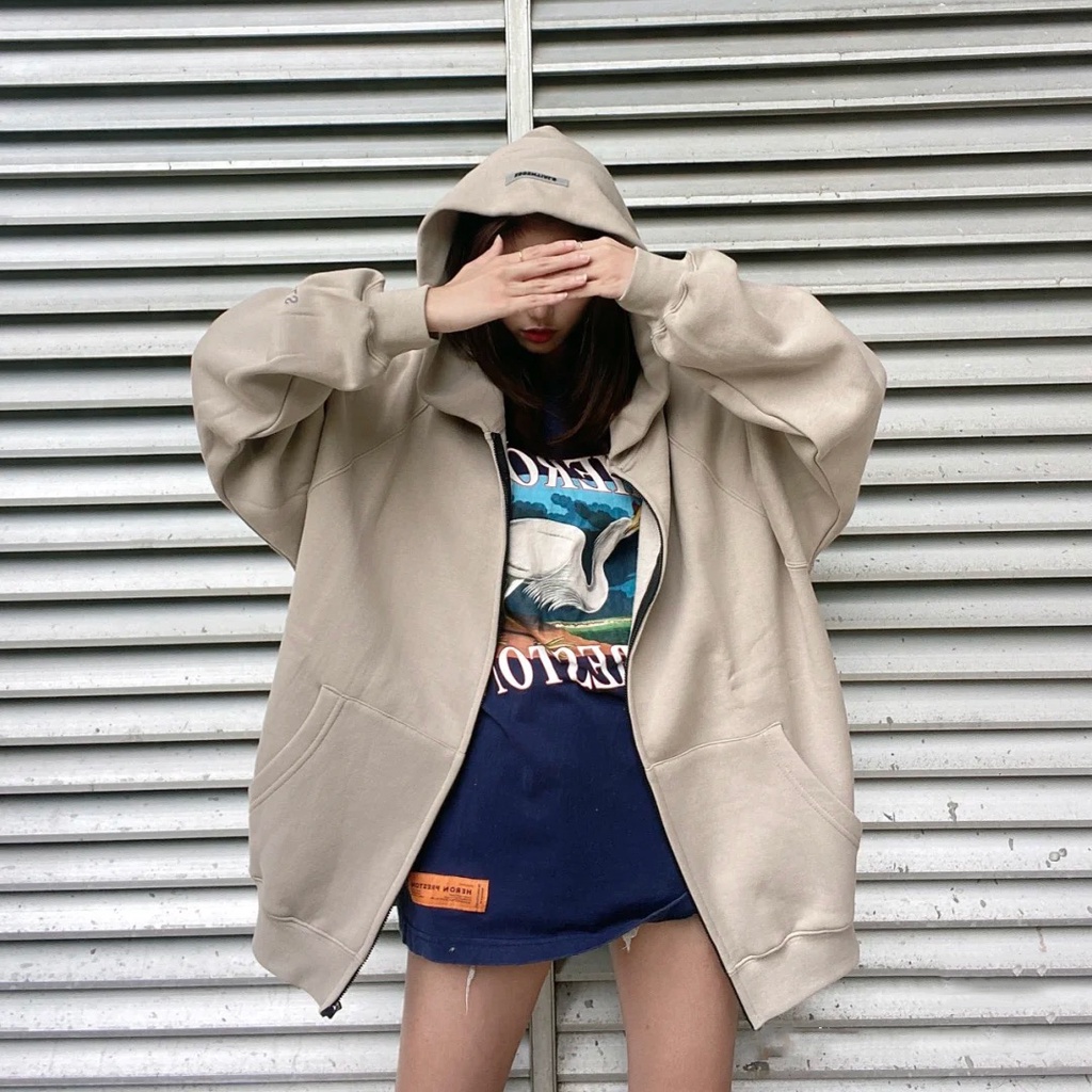 Áo hoodie zip FEAR OF GOD FOG ESSENTIALS SS20 bản cao cấp, Áo khoác nỉ kéo khóa ESSENTIALS in chữ silicon form oversize