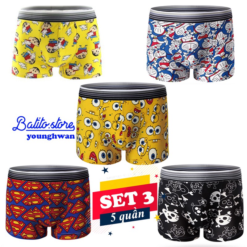 Combo 5 quần sịp quần lót nam cao cấp hoạt hình siêu nhân, doremon cute dễ thương