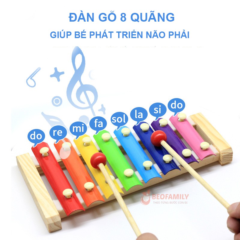 [Mẹ tiết kiệm - Bé thông minh] Combo 3 loại đồ chơi gỗ, sâu gỗ, đàn gõ Xylophone 8 thanh, xếp hình thả khối cho bé