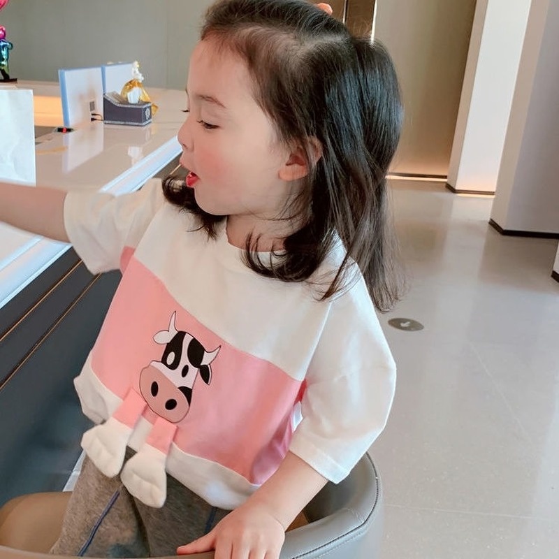 Áo Thun Tay Ngắn Cổ Tròn Giả Hai Lớp Dễ Thương Cho Bé Trai + Bé Gái