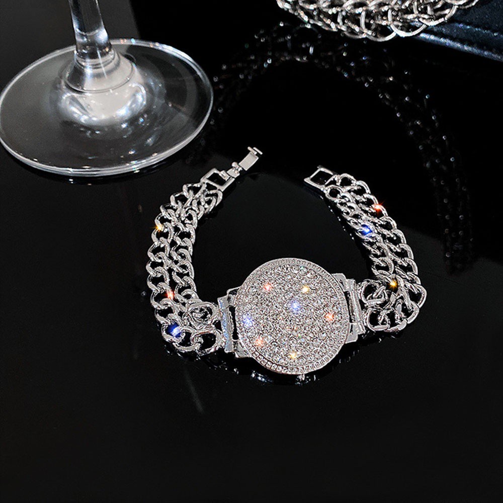 Vòng Tay Hợp Kim Đính Đá Hình Đồng Hồ Phong Cách Sang Trọng Hợp Thời Trang Cho Nữ