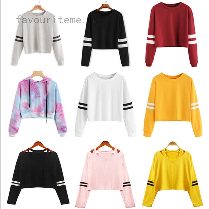 1 Áo Hoodie Croptop Tay Dài Kẻ Sọc