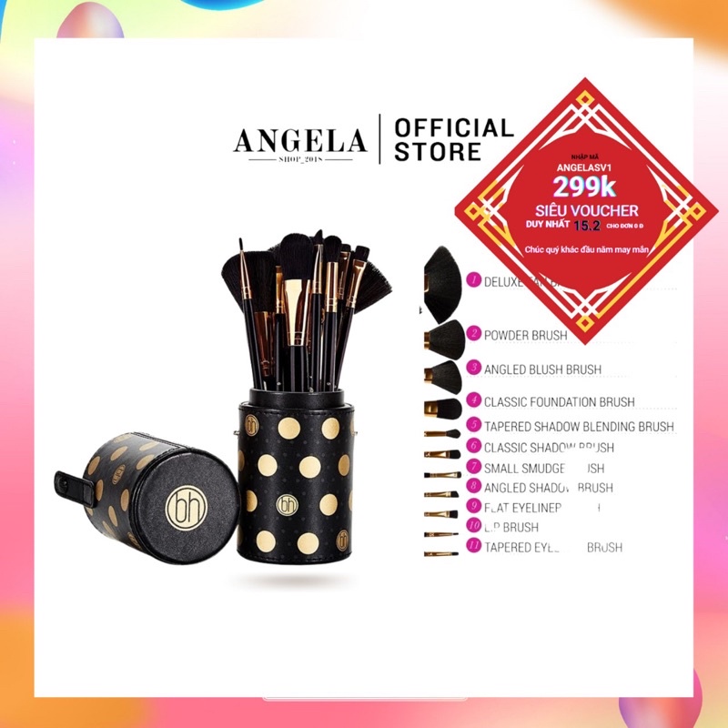 Bộ cọ trang điểm 11 cây Bh Cosmetics dot collection, black a dot make up cá nhân