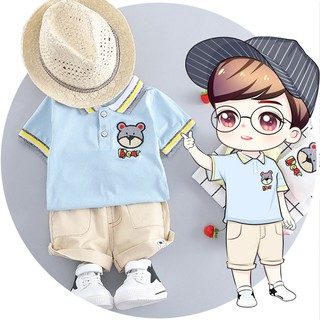 Set quần đùi và áo thun tay ngắn in hình gấu dễ thương cho bé trai