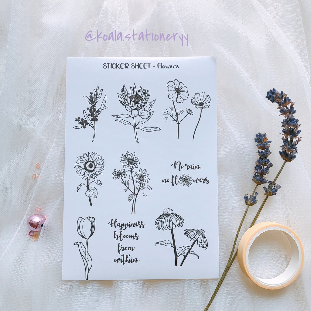 Bullet Journal Sticker - Hoa dại - Đen