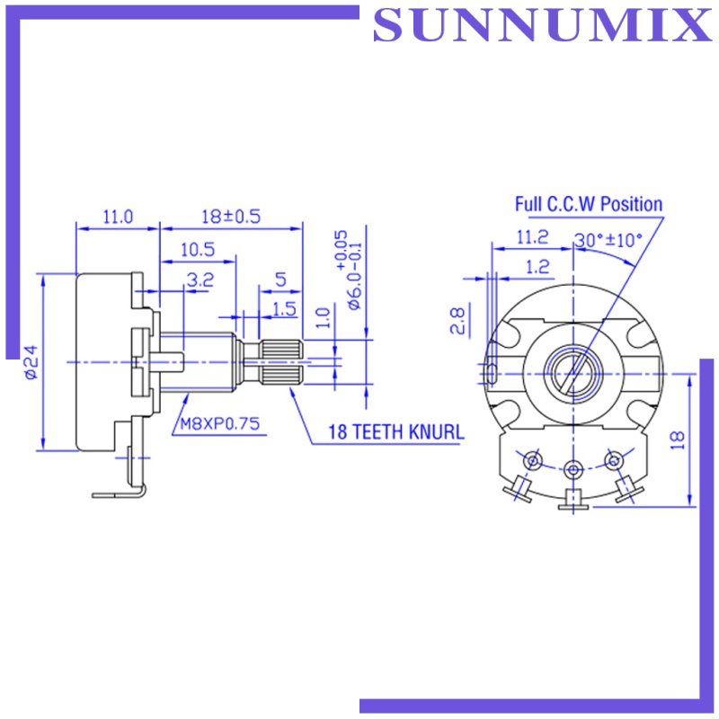 Bộ Chiết Áp mini A500k B500K Đường Kính 24mm Cho Đàn Guitar